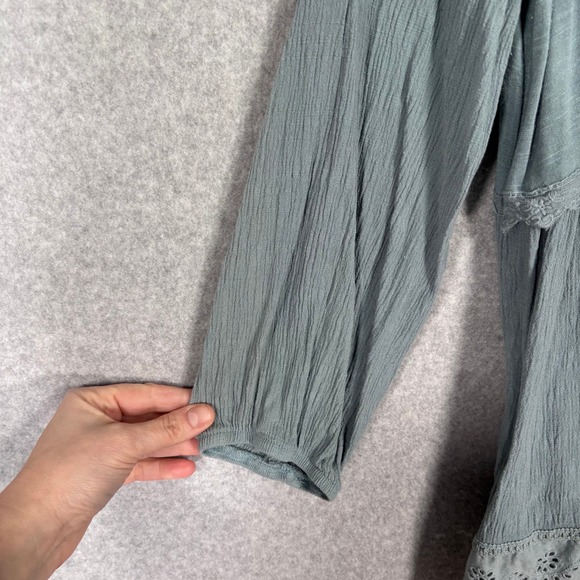 Knox Rose Peasant Tunic Large Babydoll Crinkle Crochet Eyelet Boho Flowy Tassel - Picture 4 of 9